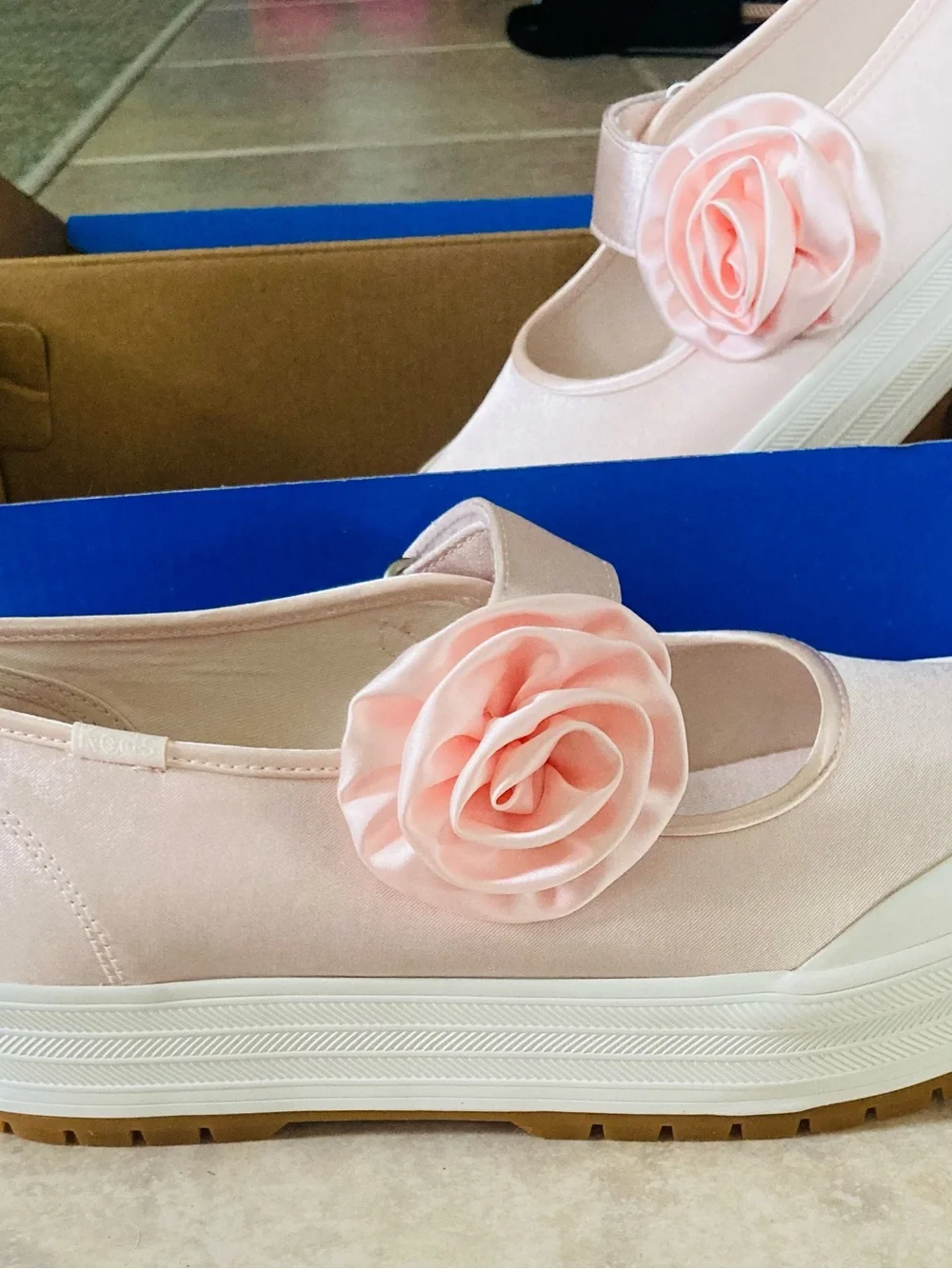 Keds Pale Pink Slip-On Platform Sneakers with Rose Accent
